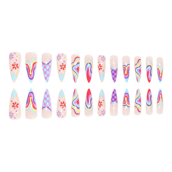 European and American wearable fake nails multi-color corrugated small flower checkerboard nails