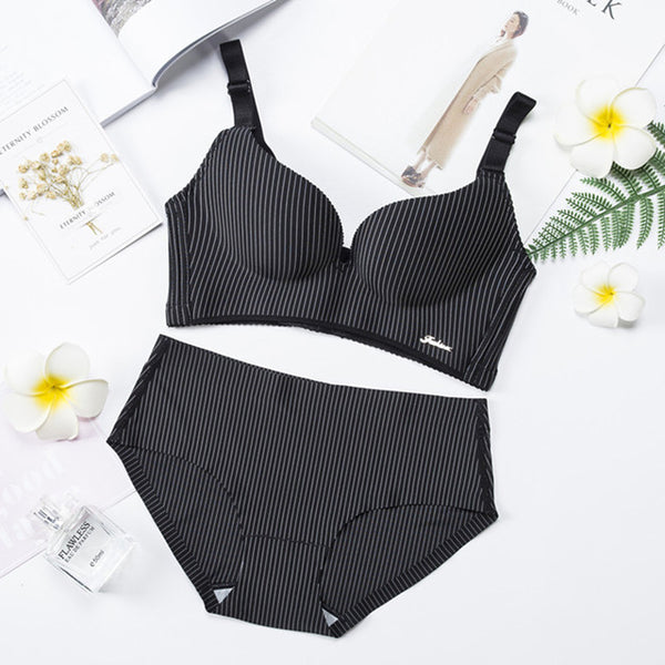 High-End Romantic Bra Set for Women – Striped Push-Up Seamless Lingerie Set
