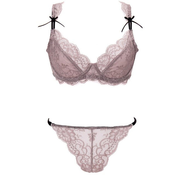 Ultra-Thin Transparent Lace Bra and Panties Set for Women – Sheer Floral Lingerie, Lightweight Breathable Brassiere & Briefs, Sexy Everyday Underwear