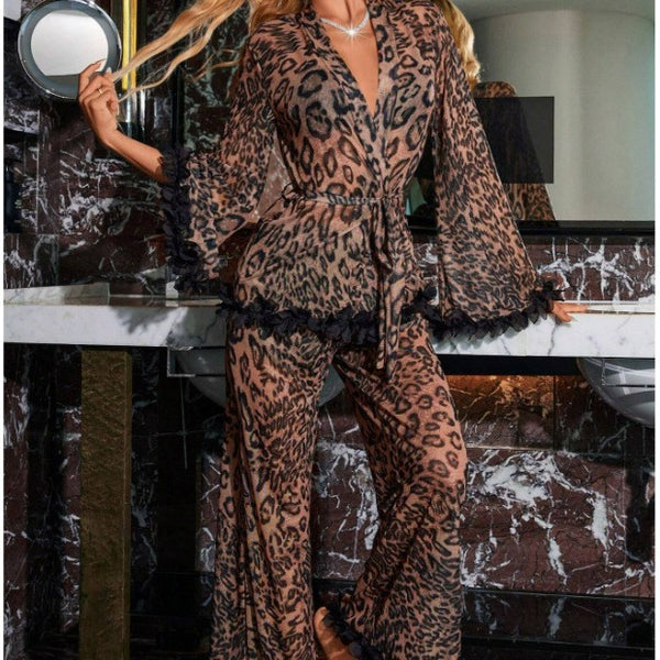Sexy Mesh Leopard Print Lingerie Set for Women – Sheer Transparent Bra & Panty Set