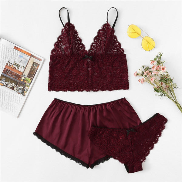Army Green Sexy Floral Lace Cami Lingerie Set Burgundy Women Bra And Brief Sets Wireless Sexy Underwear Bra Set