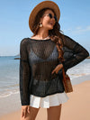 Solid color long sleeved knitted fashionable vacation bikini beach cover shirt