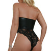 New Lace PU Leather Splicing Perspective Strap for a Sexy jumpsuit Girl