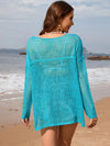 Solid color long sleeved knitted fashionable vacation bikini beach cover shirt