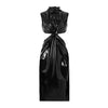 New Women’s Black Sexy Dress with Stand-Up Collar – Backless Hip-Length Mid Skirt