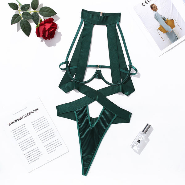New sexy women's rope and hollow hanging neck jumpsuit, sexy lingerie