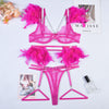Feather Chain Lace Lingerie Set for Women – Sexy Transparent Mesh Babydoll with Strappy Chain Detail, Sheer Nightwear Sleepwear