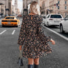 Fashionable Printed Long Sleeve Dress with One Button Loose Fit Autumn Style