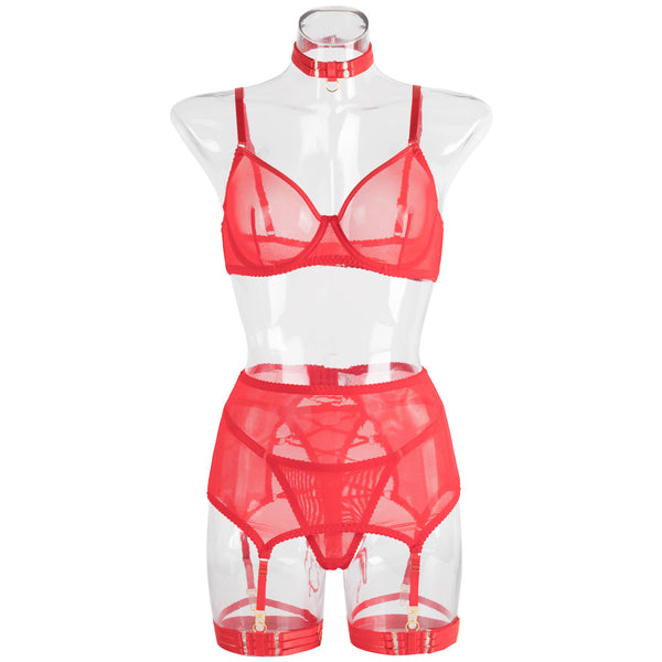 Hot Selling Black Sexy Lingerie Set for Women – Sheer Mesh Strap Patchwork See-Through Erotic Nightwear