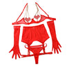 Sexy lingerie with exposed chest heart-shaped chain sexy perspective mesh five piece set for women