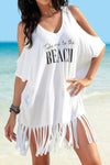 Off shoulder printed loose beach bikini swimsuit cover up jacket sunscreen short skirt