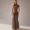 Autumn New Women’s Slim Fit Pleated Lace-Up Short Sleeve Dress – Fashionable & Elegant