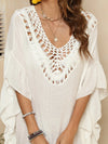 Women's hand hook patchwork ruffle edge beach skirt bikini outer cover shirt