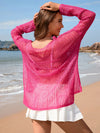 Solid color long sleeved knitted fashionable vacation bikini beach cover shirt