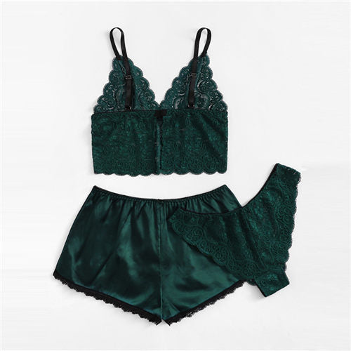 Army Green Sexy Floral Lace Cami Lingerie Set Burgundy Women Bra And Brief Sets Wireless Sexy Underwear Bra Set