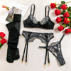Heavy Embroidery Sexy Lingerie Set – Hollow-Out Transparent Splicing with Stockings for Women