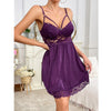 Seductive Nightgown with Backless Straps, Lace Splicing, Gathered Bra and Thong Underwear, Breathable Loungewear
