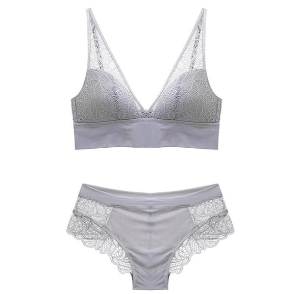 Sexy Lace Lingerie Set for Women – Wireless Push Up Bra & Jacquard Underwear