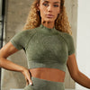 Seamless Washable Yoga Wear High Neck Short Sleeve Gym Suit Women's Sports Buttocks Shorts Suit