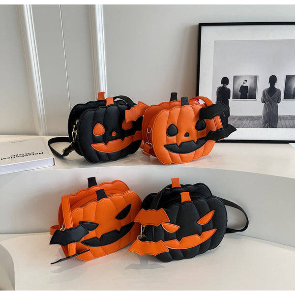 Halloween funny pumpkin bag fashion contrast color personality creative trend shoulder bag cartoon crossbody bag