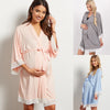 Elegant Solid Color Maternity Lace Patchwork Cardigan – 3/4 Sleeve Lace-Up Pregnancy Top for Women (EU & USA Trend)