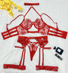 Sexy Cross-Strap Embroidered Sheer Mesh Lingerie Set for Women