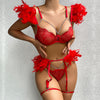 Feather Chain Lace Lingerie Set for Women – Sexy Transparent Mesh Babydoll with Strappy Chain Detail, Sheer Nightwear Sleepwear