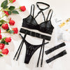 Complex Heavy Work Lingerie Thin Sexy Transparent Halter Bra Four-Piece Set for Women