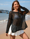 Solid color long sleeved knitted fashionable vacation bikini beach cover shirt