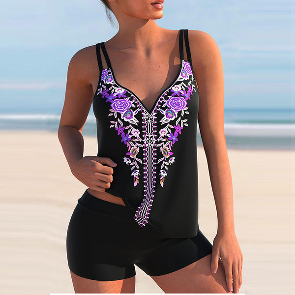 New European and American Split Bikini Swimwear Women's Printed Sexy Conservative Large Swimwear