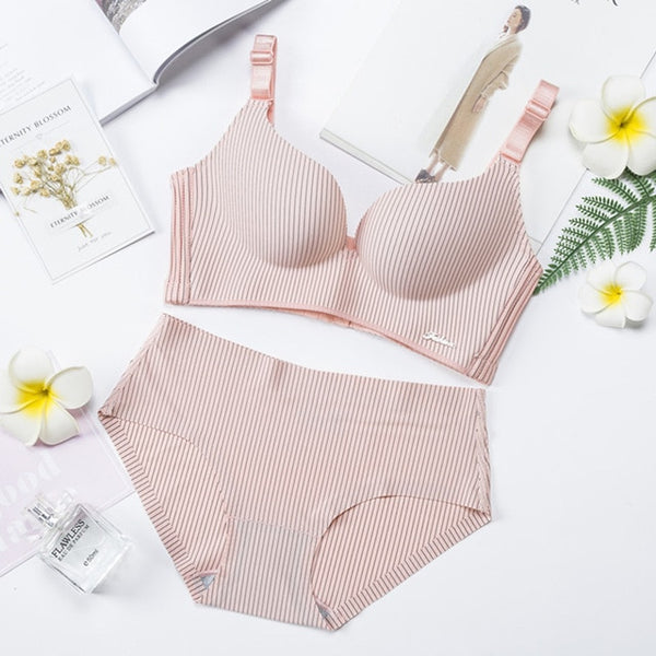 High-End Romantic Bra Set for Women – Striped Push-Up Seamless Lingerie Set
