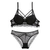 Classic Bandage Black Bra Set Push Up Brassiere Thick Cotton Underwear Set Sexy Bras Lace Embroidery Gather Women Lingerie Sets