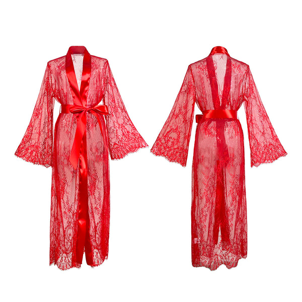 Sexy Lace Trim Robe Transparent Temptation Nightwear for Women