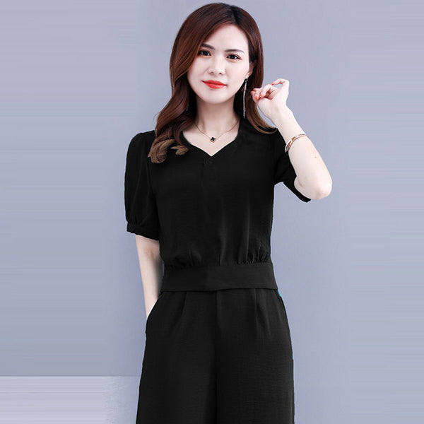 Fashionable Two-Piece Set for Women, Summer Style, Elegant and Youthful Look, Tummy-Covering Pants Suit