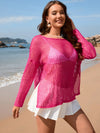 Solid color long sleeved knitted fashionable vacation bikini beach cover shirt