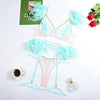 Feather Chain Lace Lingerie Set for Women – Sexy Transparent Mesh Babydoll with Strappy Chain Detail, Sheer Nightwear Sleepwear