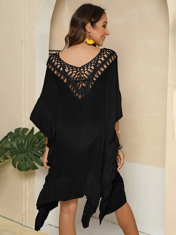 Women's hand hook patchwork ruffle edge beach skirt bikini outer cover shirt