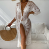 European and American Swimsuit Coat Sunscreen Bandage Sexy Hollow Cardigan Mid length Outer Embroidered Beach Bikini Cover up