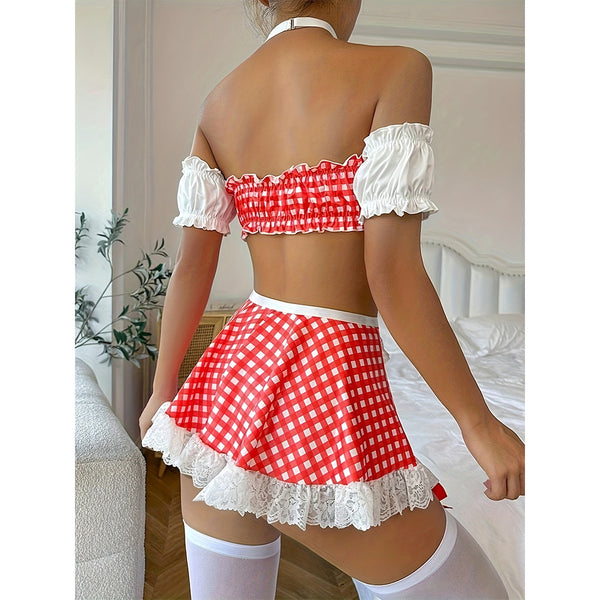 Sexy & Tempting Lingerie – 4-Piece Passionate Maid Uniform Set for Women