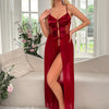 Sexy lingerie, sexy women's suspender, hollowed out see through long skirt, nightgown