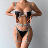 Sexy Lingerie Set for Women – Gold & Silver Striped PU Leather Splicing Erotic Nightwear
