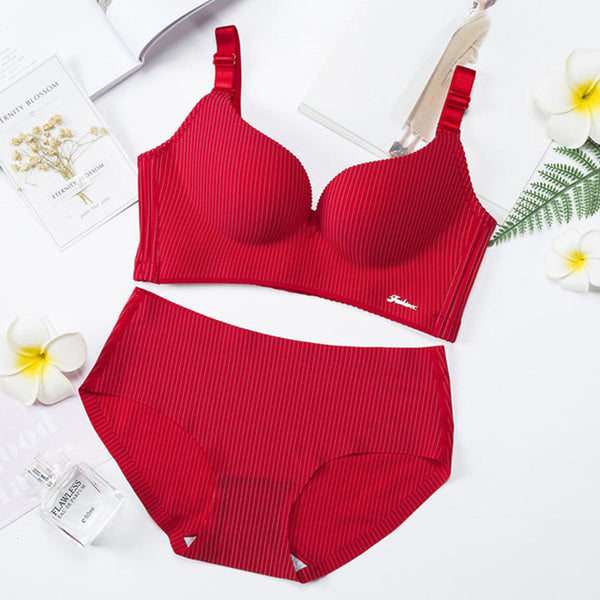 High-End Romantic Bra Set for Women – Striped Push-Up Seamless Lingerie Set