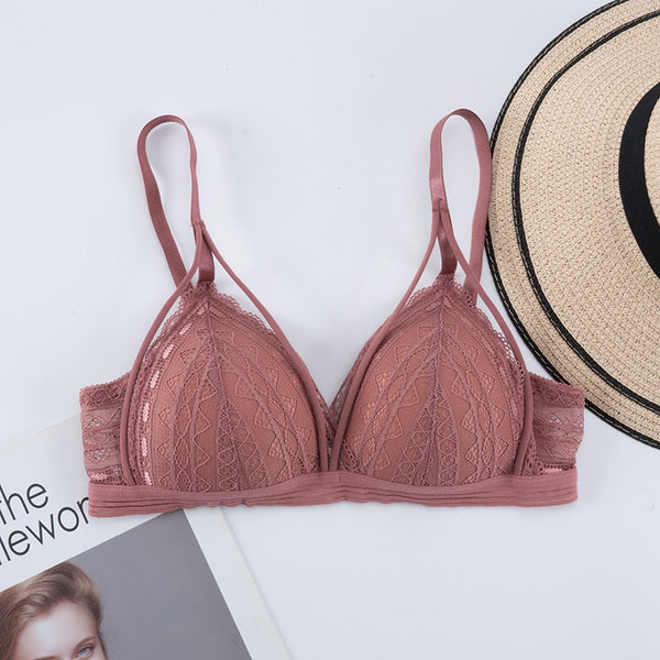 Floral Lace Bras for Women Sexy Lingerie Beauty Back Deep V Bralette Wire Free Thin Underwear Push Up Bra Female Brassiere
