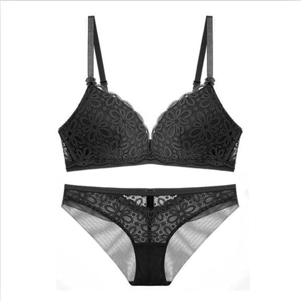 Sexy Lace 3/4 Cup Bra Set for Women – Wireless Thin Cotton Breathable Solid Color Lingerie