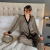 Spring Women's Pajamas Set – Luxury Style Cross Letter Print Silk-Like Sleepwear, Fashion Home Nightwear