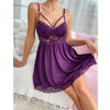 Seductive Nightgown with Backless Straps, Lace Splicing, Gathered Bra and Thong Underwear, Breathable Loungewear