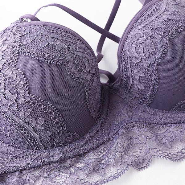 Classic Bandage Black Bra Set Push Up Brassiere Thick Cotton Underwear Set Sexy Bras Lace Embroidery Gather Women Lingerie Sets