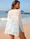 Solid color long sleeved knitted fashionable vacation bikini beach cover shirt