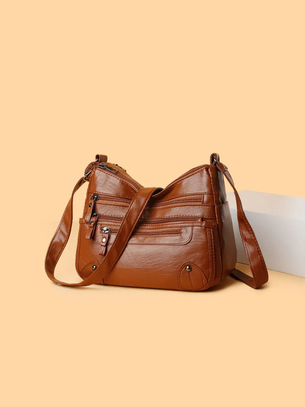 PU Leather Multi Pockets Shoulder Bag
