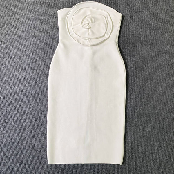 Luxury White Floral Bandage Dress – Elegant French Party Silhouette | AYEMOSH